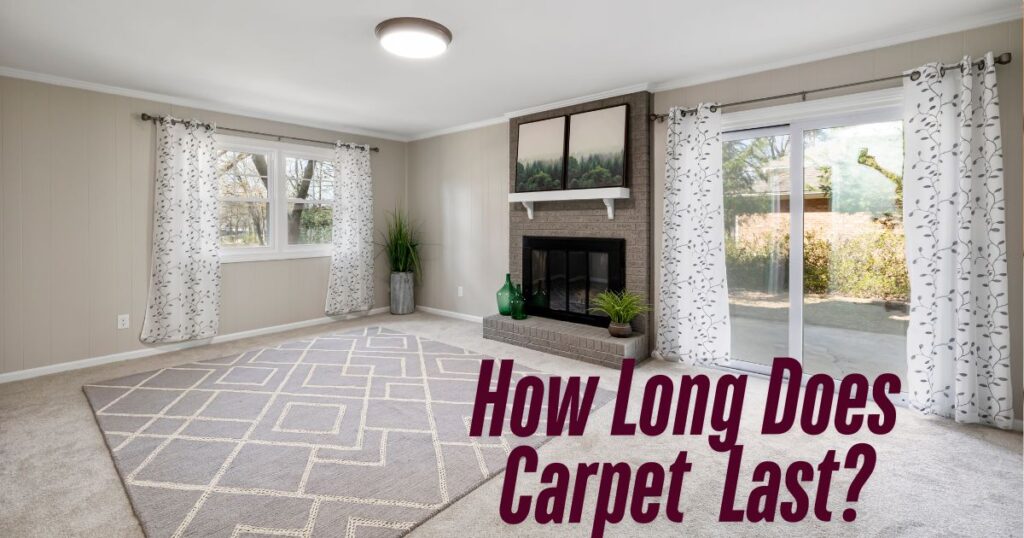living room carpet with a caption How Long Does Carpet Last?