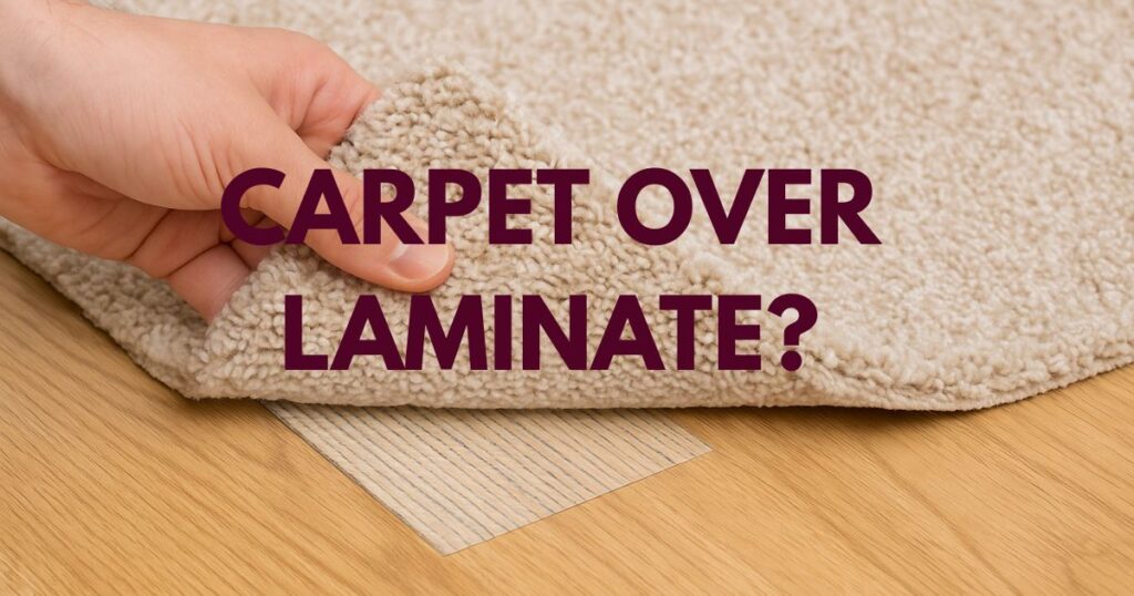 holding carpet with a caption Carpet Over Laminate